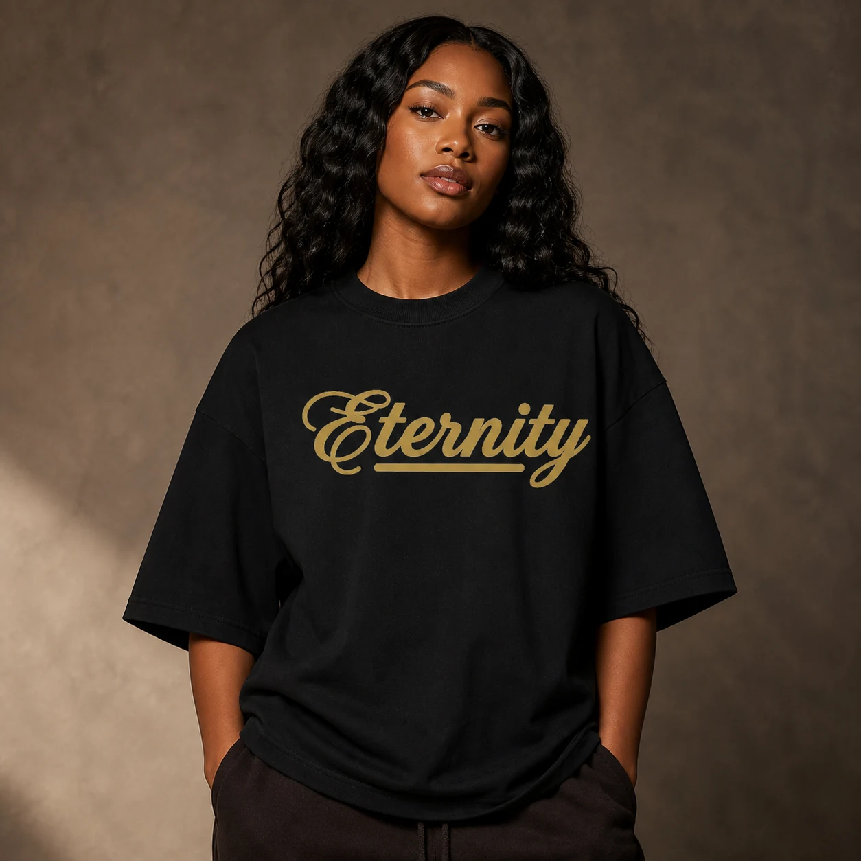 Approved black and gold Eternity heavyweight tee mockup