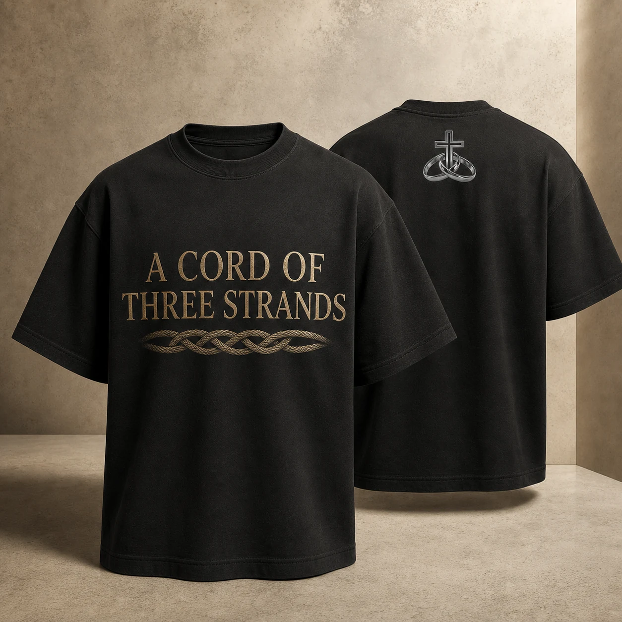 Approved A Cord of Three Strands heavyweight tee front and back mockup